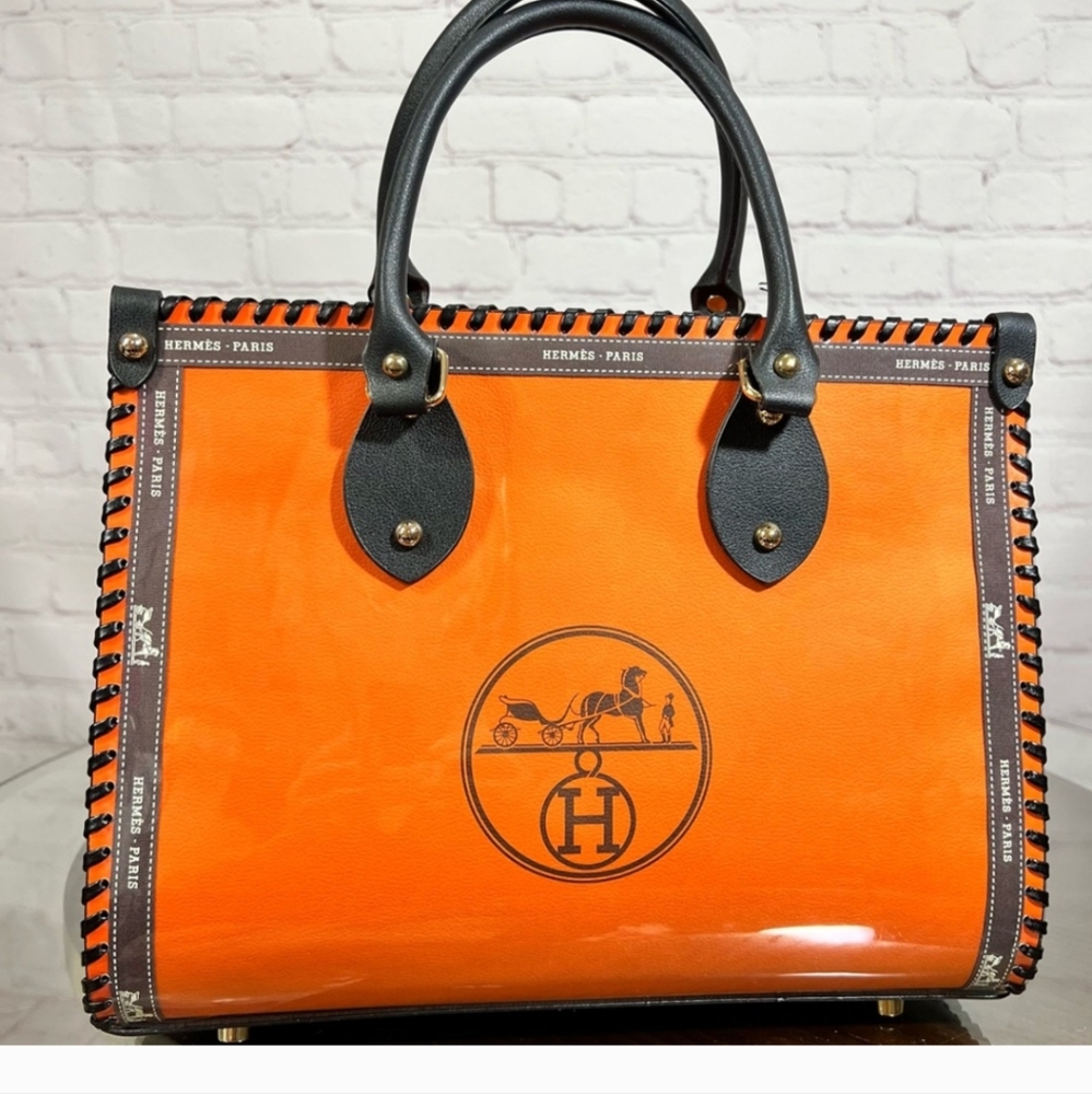 upcycled HERMES gift bag into a beautiful tote bag